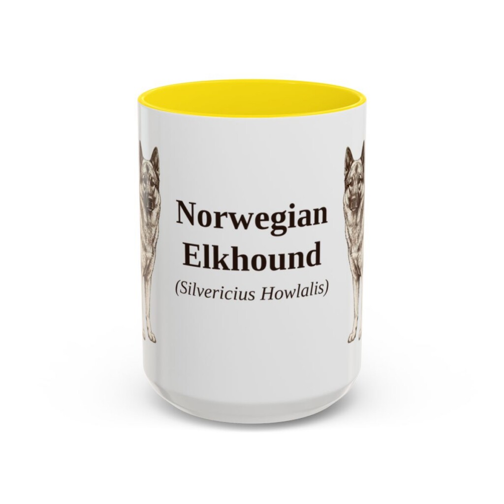 15oz-norwegian-elkhound-mug-latin-yellow 15oz Norwegian Elkhound Latin Mug, Yellow, front view