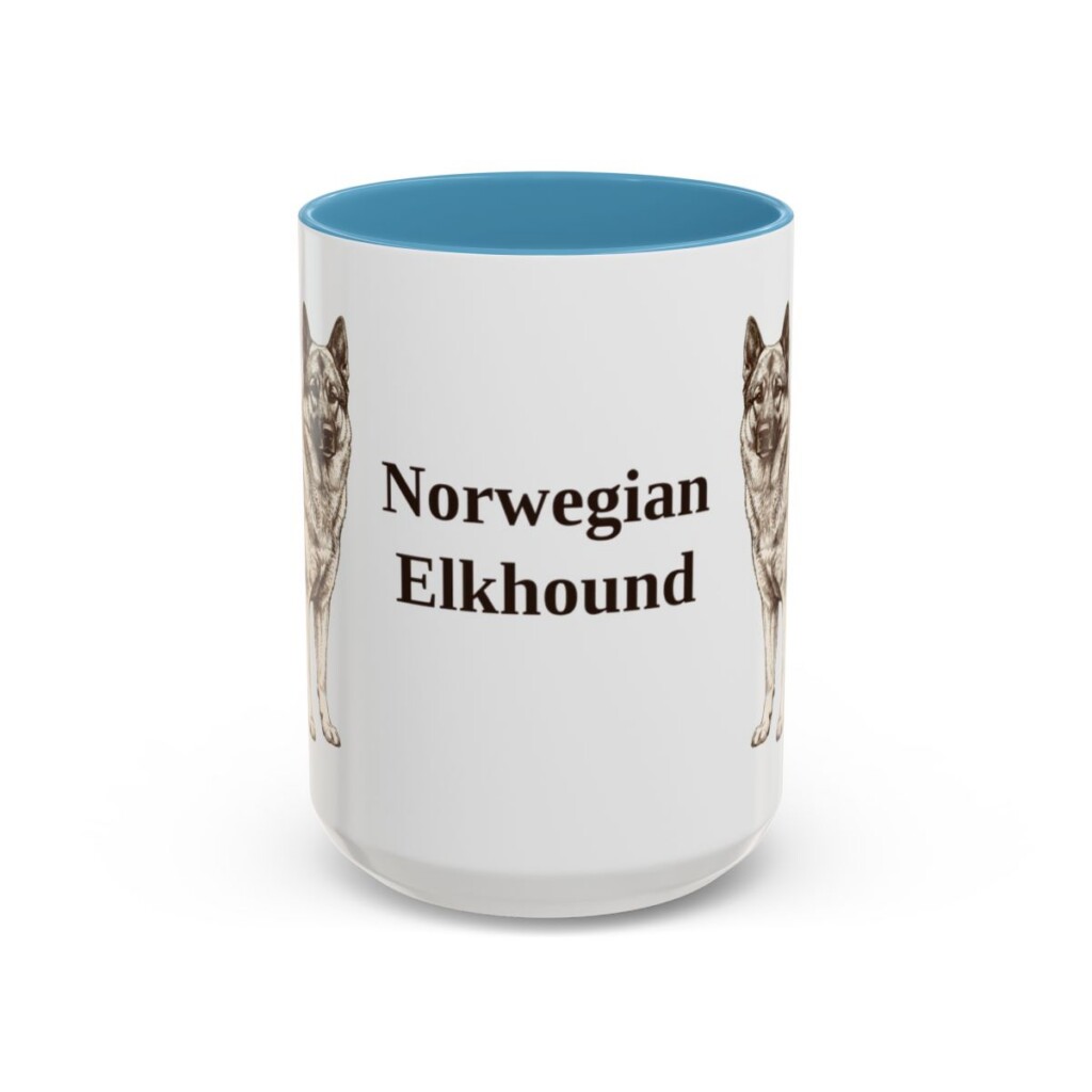 15oz Norwegian Elkhound Mug, Light Blue, front view