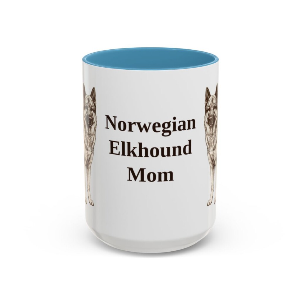 15oz Norwegian Elkhound Dog Mom Mug, Light Blue, front view