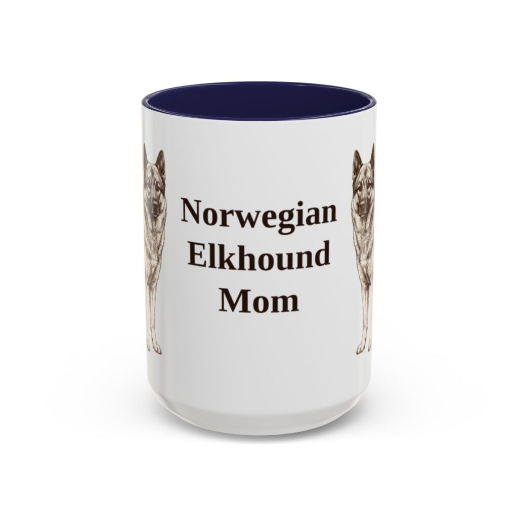 15oz Norwegian Elkhound Dog Mom Mug, Navy, front view