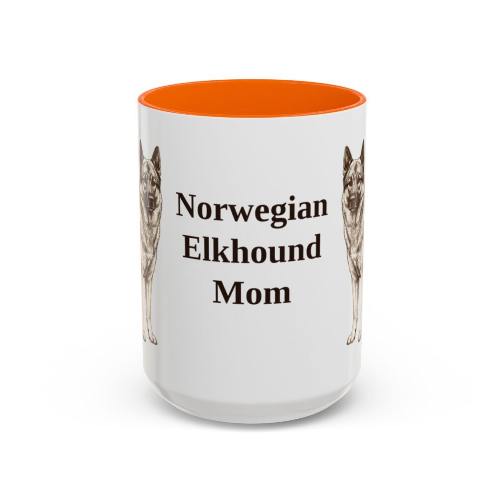 15oz Norwegian Elkhound Dog Mom Mug, Orange, front view