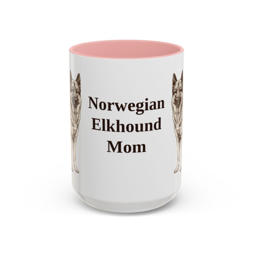 15oz Norwegian Elkhound Dog Mom Mug, Pink, front view