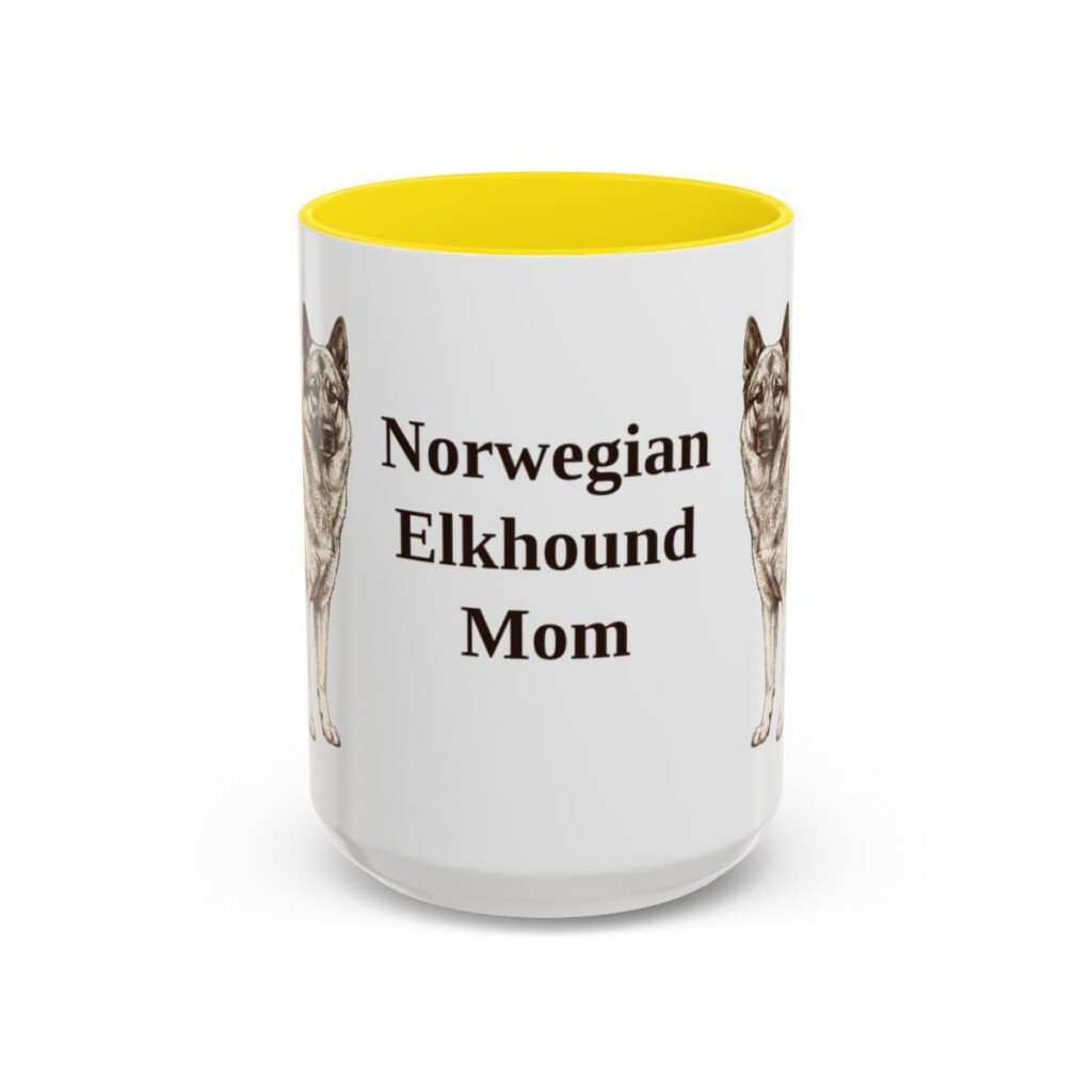 15oz Norwegian Elkhound Dog Mom Mug, Yellow, front view