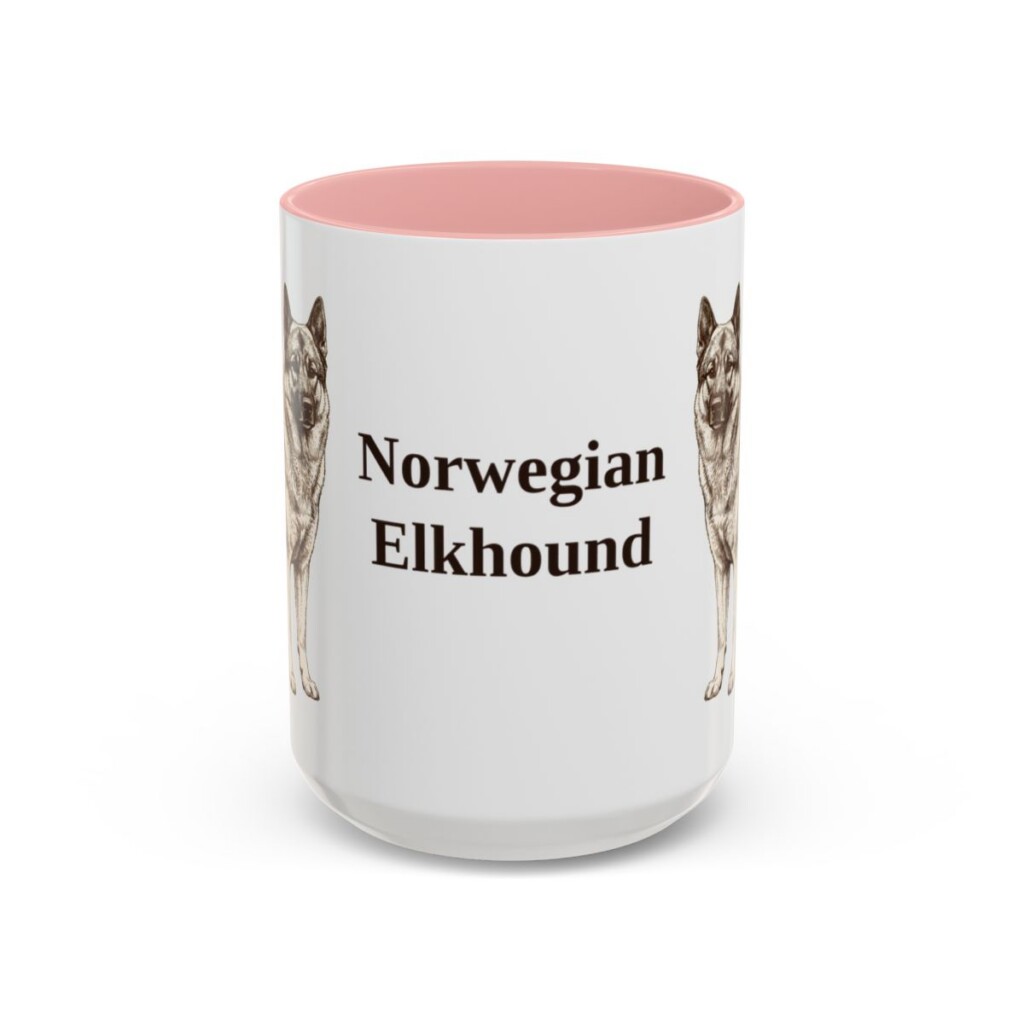 15oz Norwegian Elkhound Mug, Pink, front view