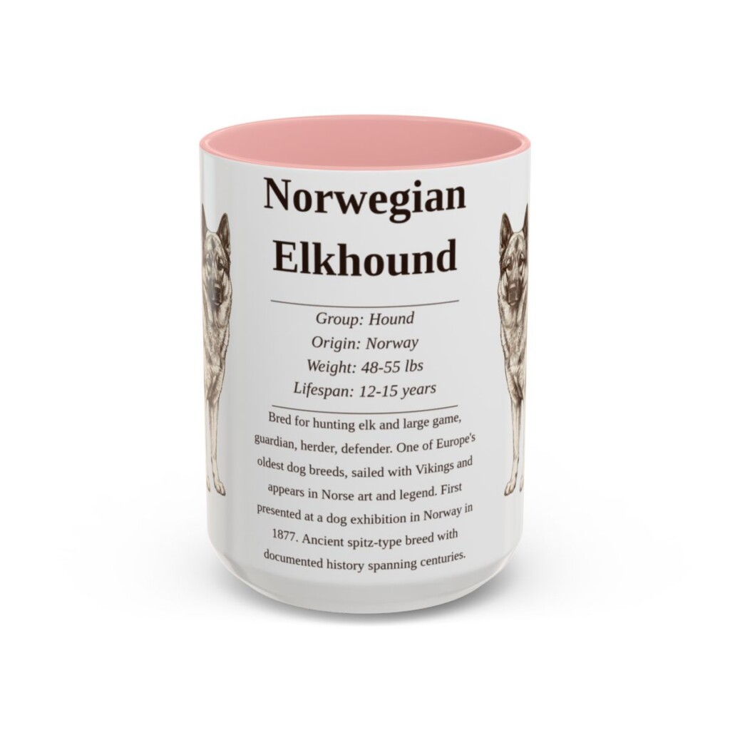 15oz-norwegian-elkhound-mug-writeup-pink 15oz Norwegian Elkhound Mug, Pink, front view