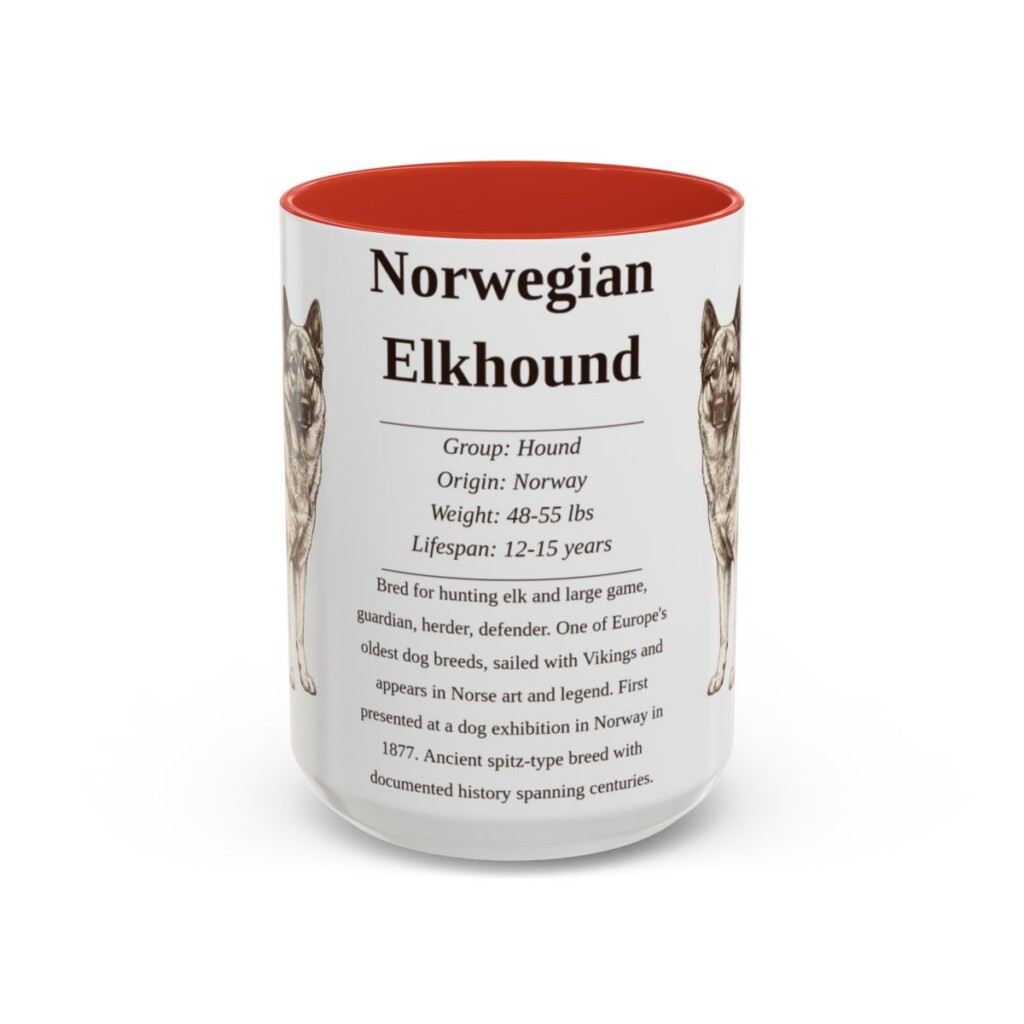 15oz-norwegian-elkhound-mug-writeup-red 15oz Norwegian Elkhound Mug, Red, front view