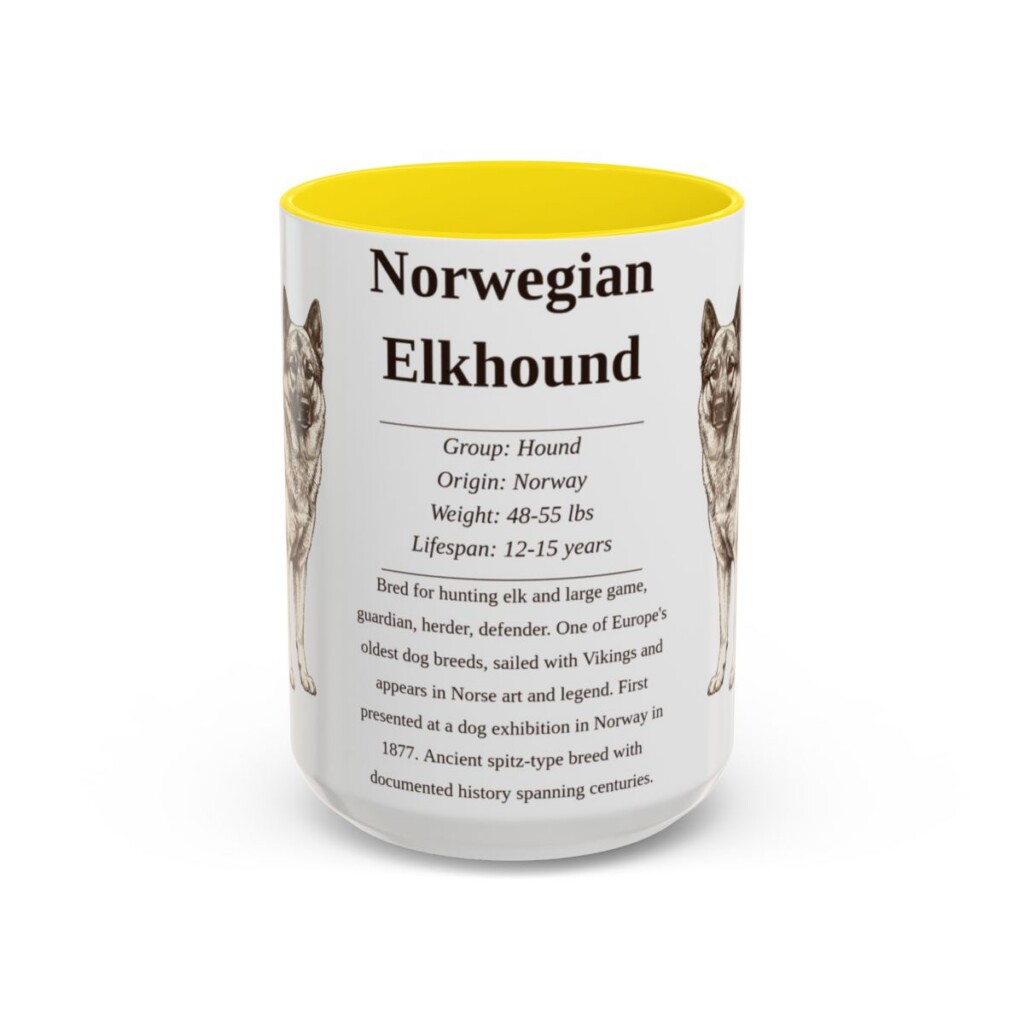 15oz-norwegian-elkhound-mug-writeup-yellow 15oz Norwegian Elkhound Mug, Yellow, front view
