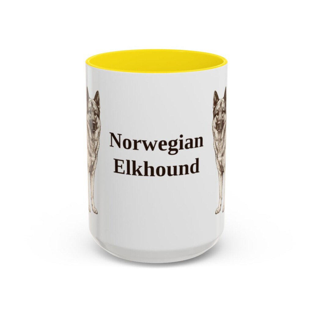 15oz Norwegian Elkhound Mug, Yellow, front view