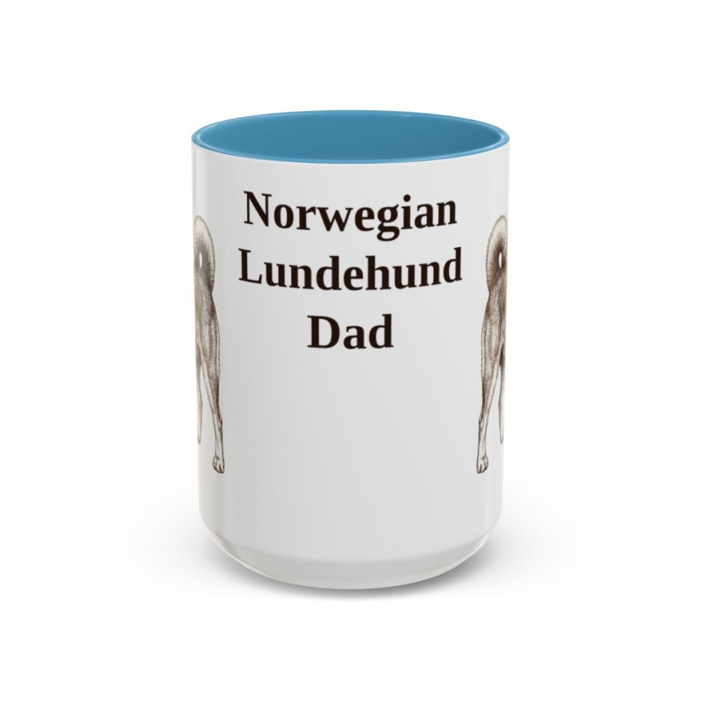 15oz-norwegian-lundehund-mug-dad-light-blue 15oz Norwegian Lundehund Dog Dad Mug, Light Blue, front view