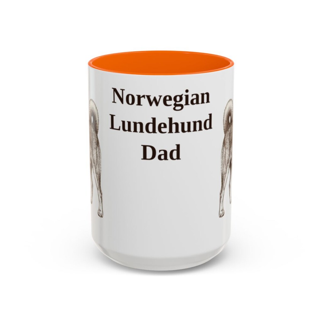 15oz-norwegian-lundehund-mug-dad-orange 15oz Norwegian Lundehund Dog Dad Mug, Orange, front view