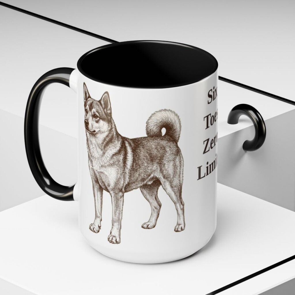 15oz Funny Norwegian Lundehund Mug, Black, lifestyle photo
