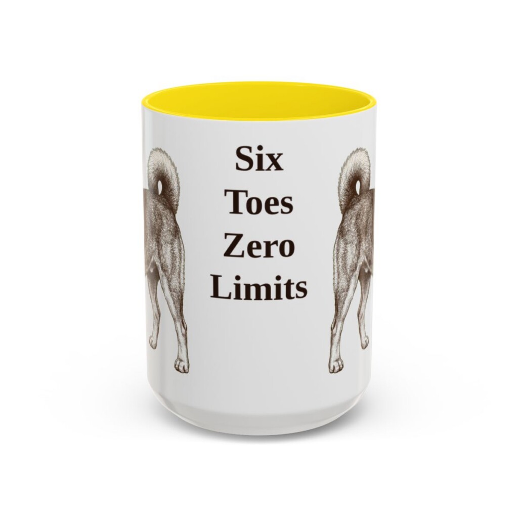 15oz Funny Norwegian Lundehund Mug, Yellow, front view