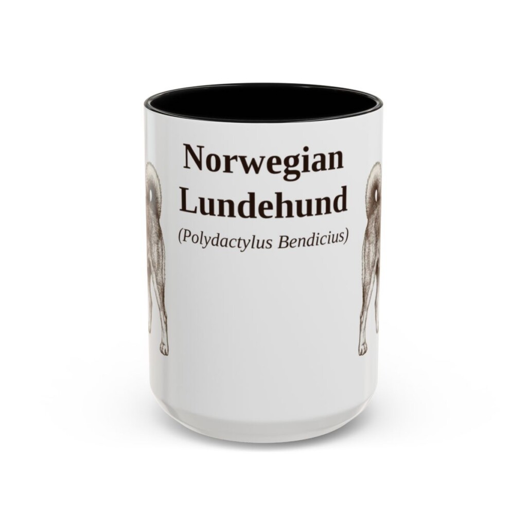 15oz Norwegian Lundehund Latin Mug, Black, front view