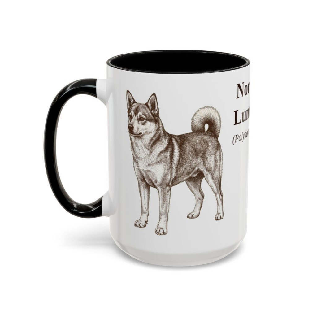 15oz Norwegian Lundehund Latin Mug, Black, left side view
