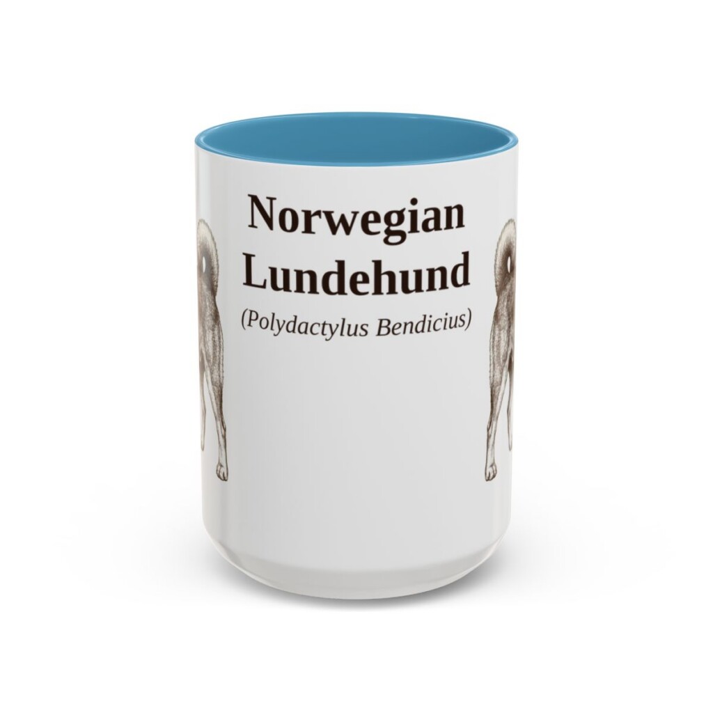 15oz Norwegian Lundehund Latin Mug, Light Blue, front view
