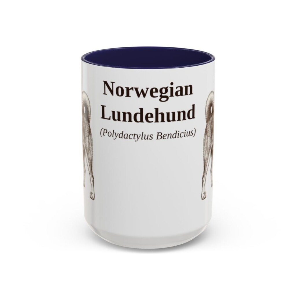 15oz Norwegian Lundehund Latin Mug, Navy, front view