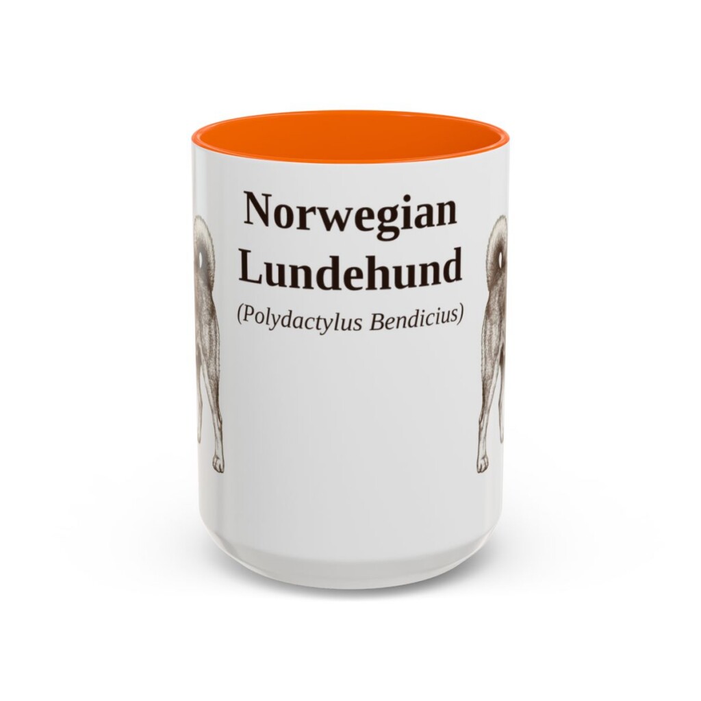 15oz Norwegian Lundehund Latin Mug, Orange, front view