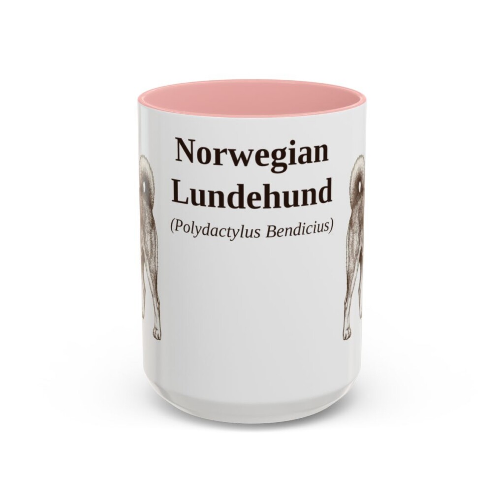 15oz Norwegian Lundehund Latin Mug, Pink, front view