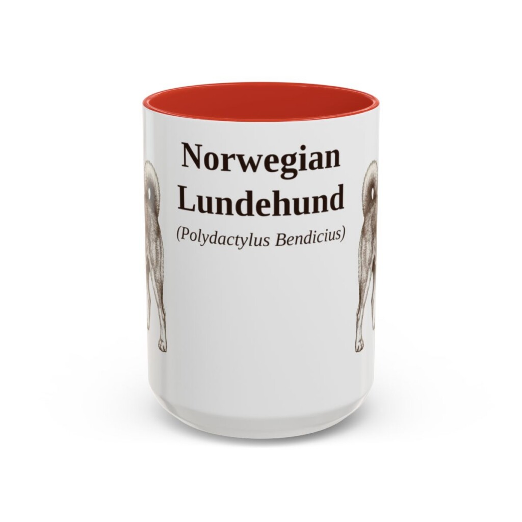 15oz Norwegian Lundehund Latin Mug, Red, front view