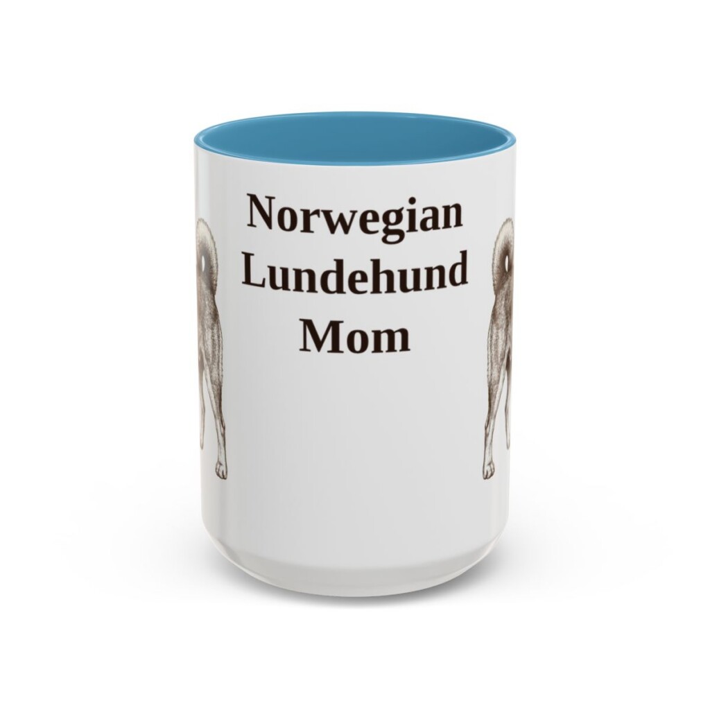 15oz Norwegian Lundehund Dog Mom Mug, Light Blue, front view