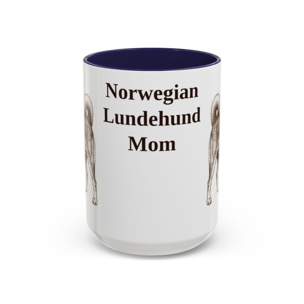 15oz Norwegian Lundehund Dog Mom Mug, Navy, front view