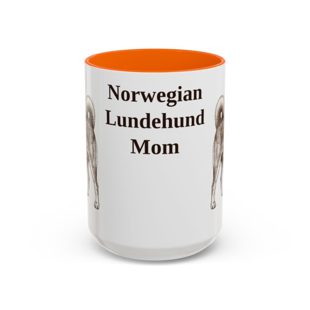 15oz Norwegian Lundehund Dog Mom Mug, Orange, front view