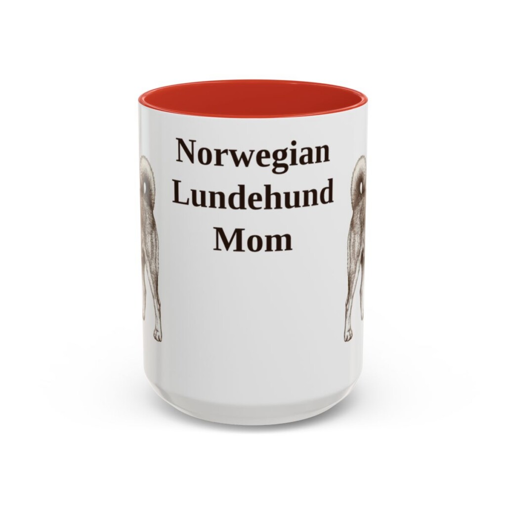 15oz Norwegian Lundehund Dog Mom Mug, Red, front view