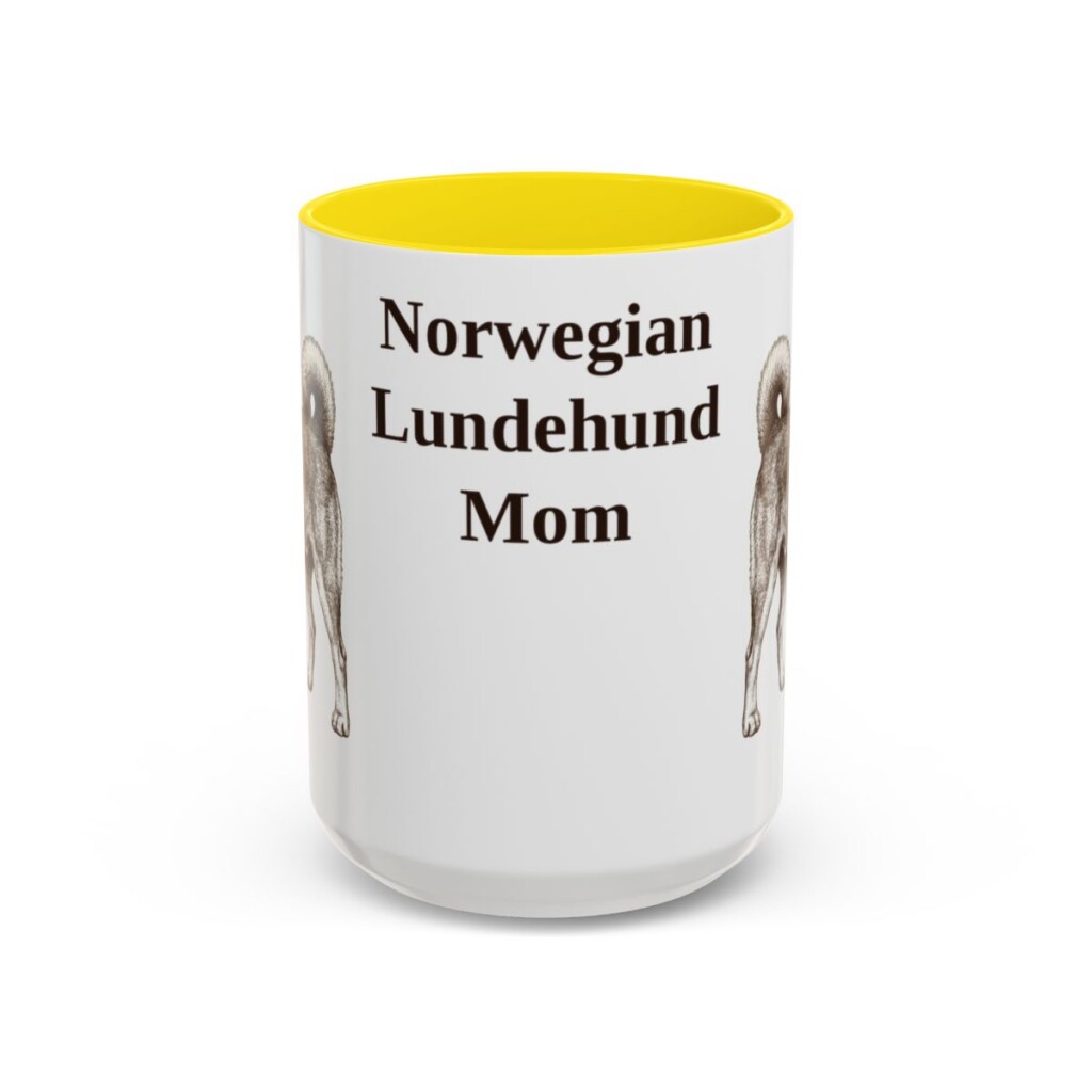 15oz Norwegian Lundehund Dog Mom Mug, Yellow, front view