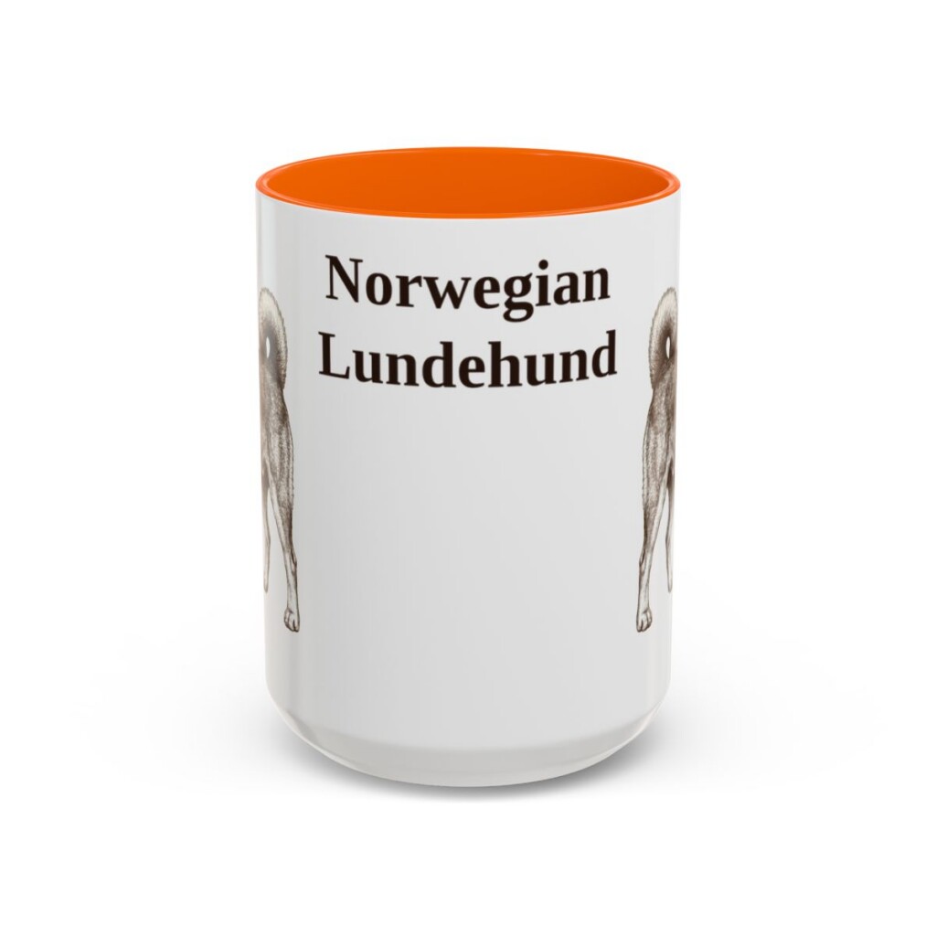 15oz Norwegian Lundehund Mug, Orange, front view