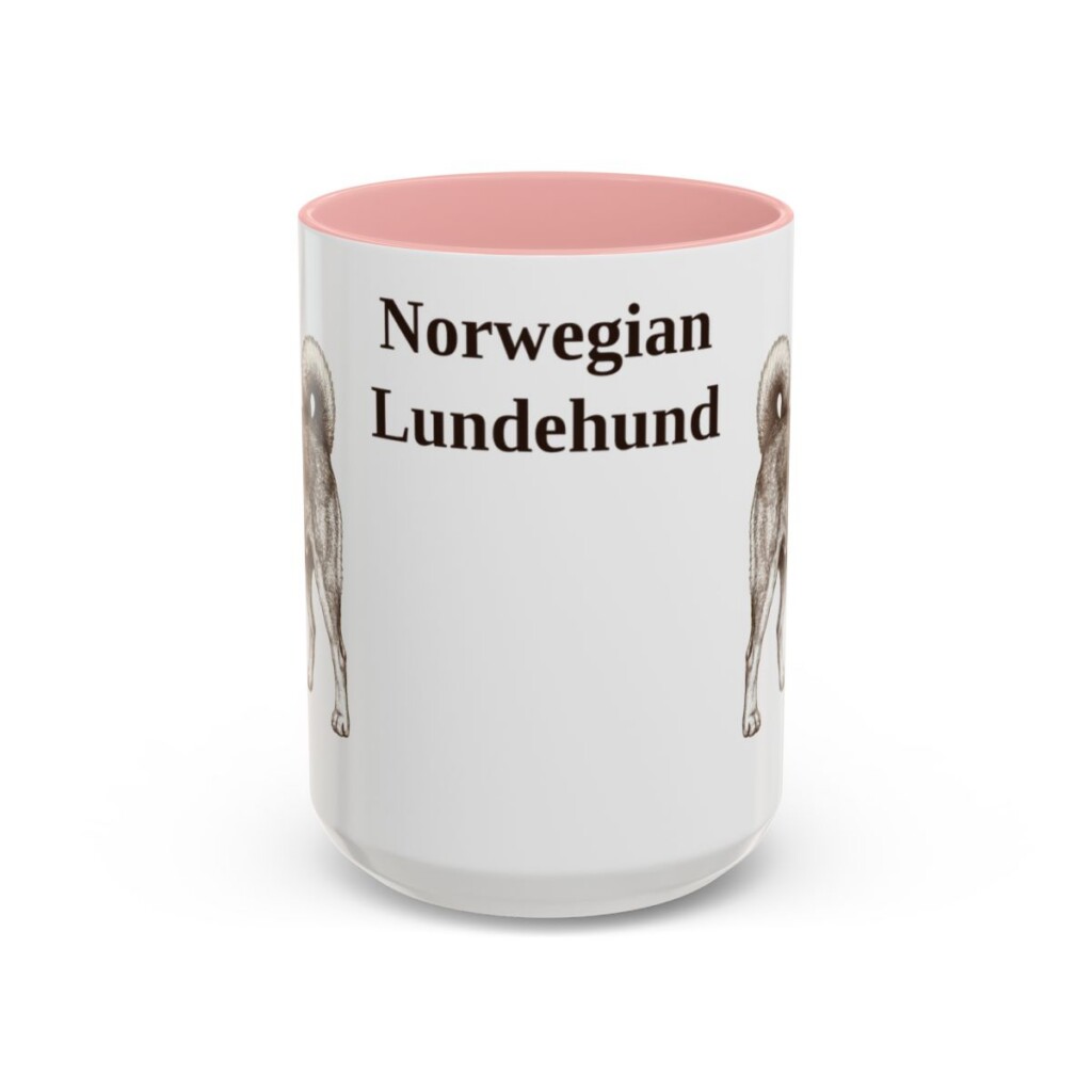 15oz Norwegian Lundehund Mug, Pink, front view