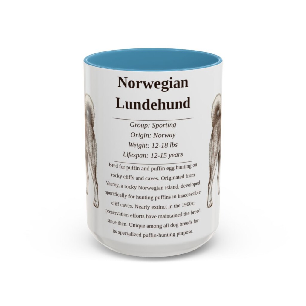 15oz-norwegian-lundehund-mug-writeup-light-blue 15oz Norwegian Lundehund Mug, Light Blue, front view