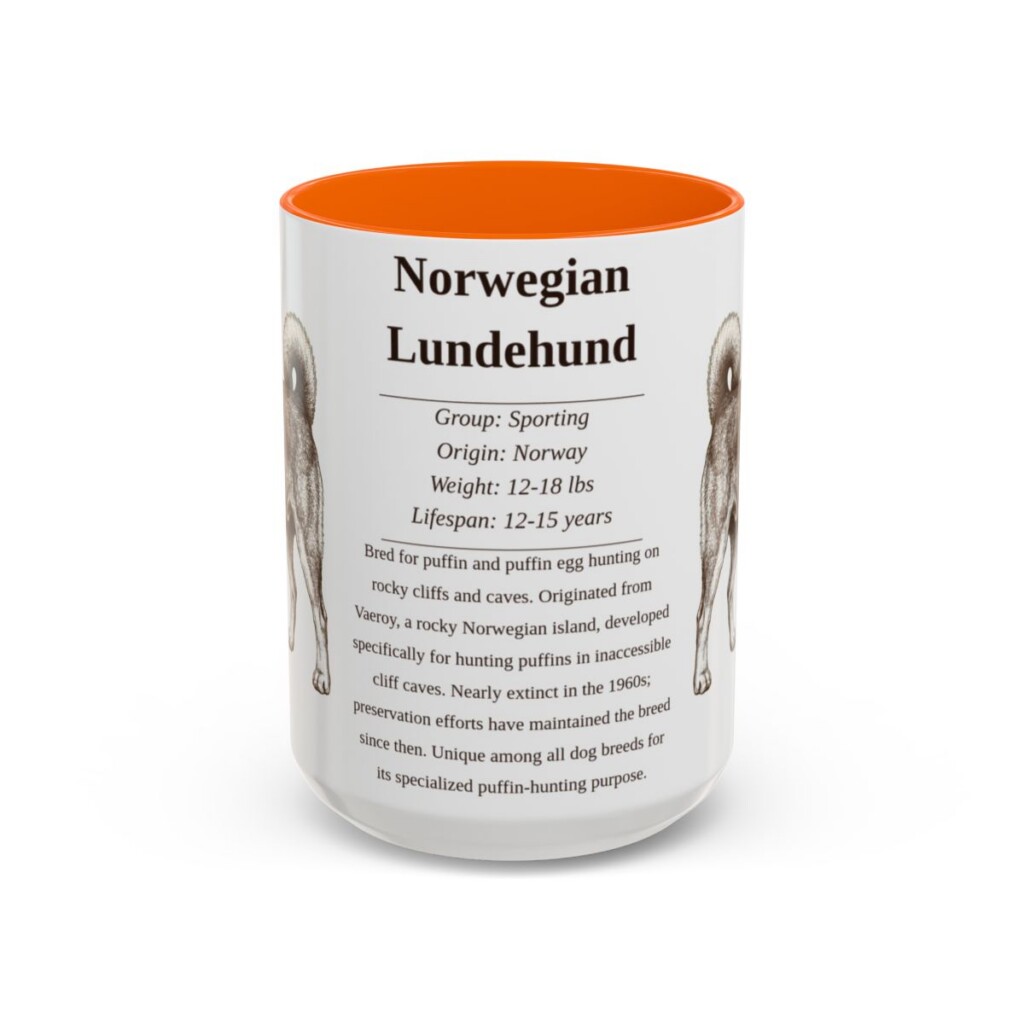 15oz-norwegian-lundehund-mug-writeup-orange 15oz Norwegian Lundehund Mug, Orange, front view