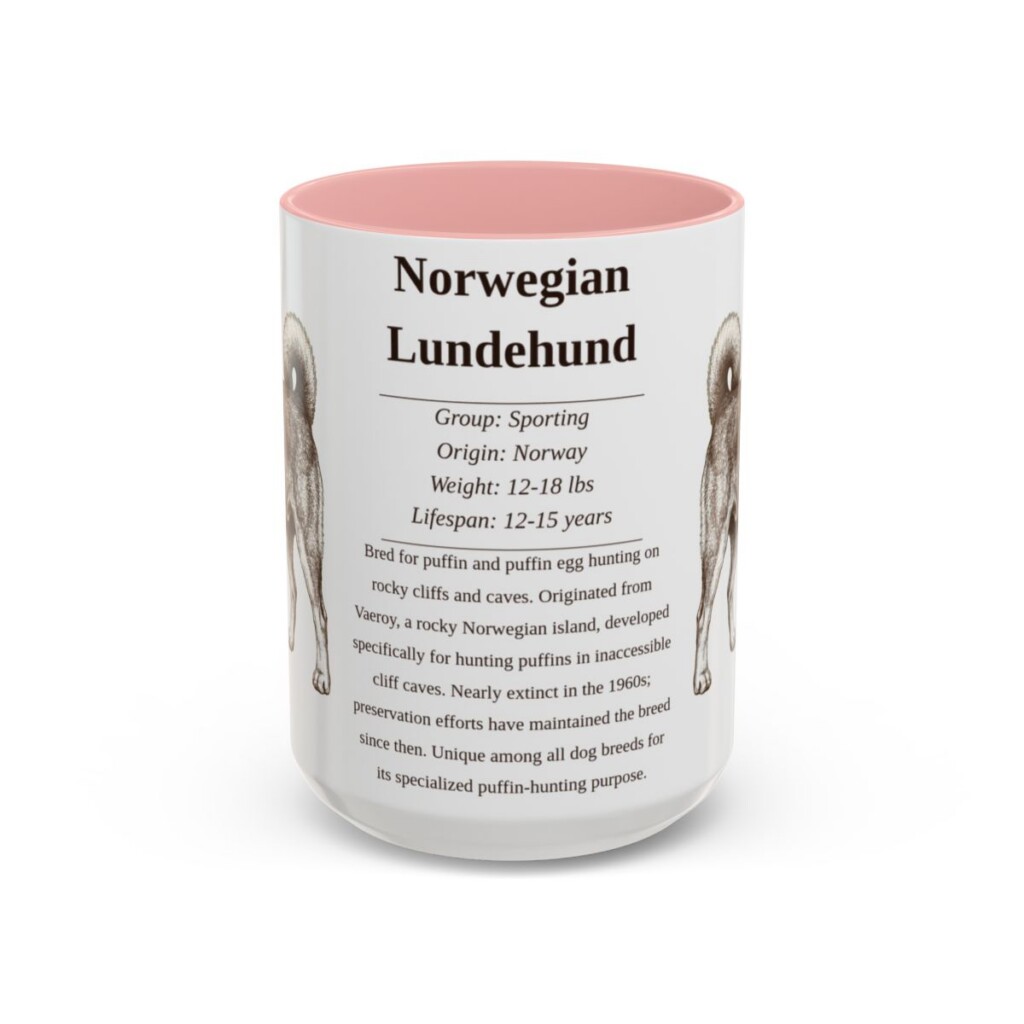 15oz-norwegian-lundehund-mug-writeup-pink 15oz Norwegian Lundehund Mug, Pink, front view