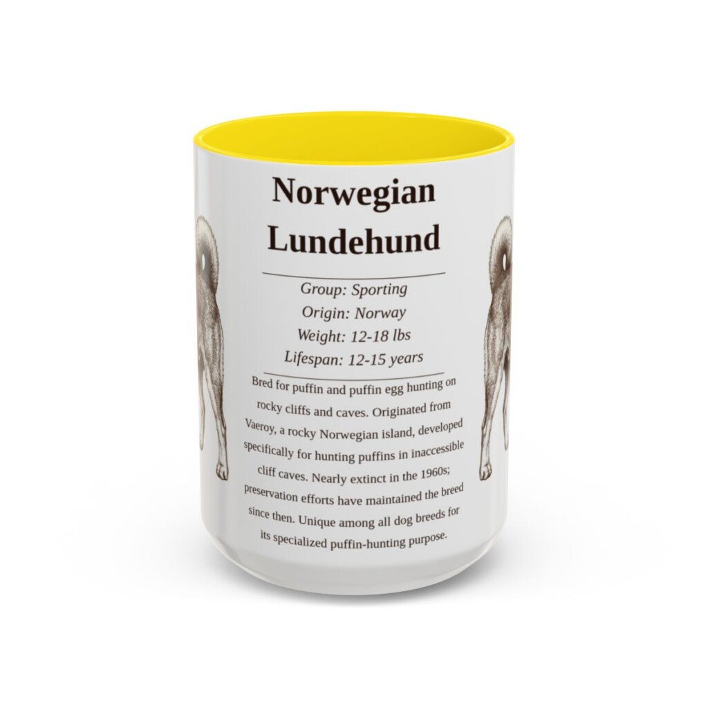 15oz-norwegian-lundehund-mug-writeup-yellow 15oz Norwegian Lundehund Mug, Yellow, front view
