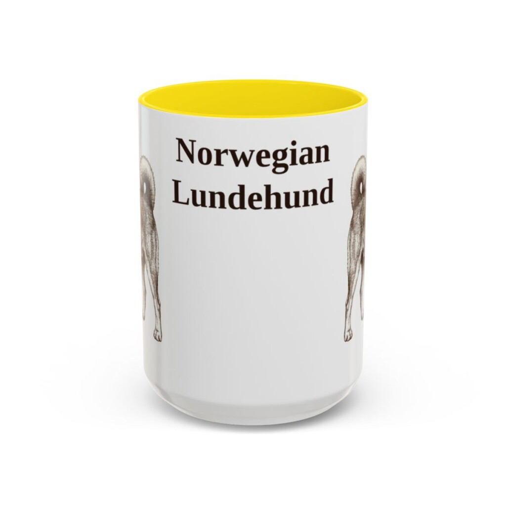 15oz Norwegian Lundehund Mug, Yellow, front view