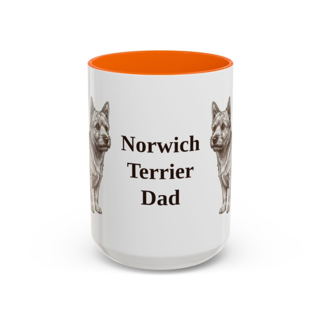 15oz Norwich Terrier Dog Dad Mug, Orange, front view