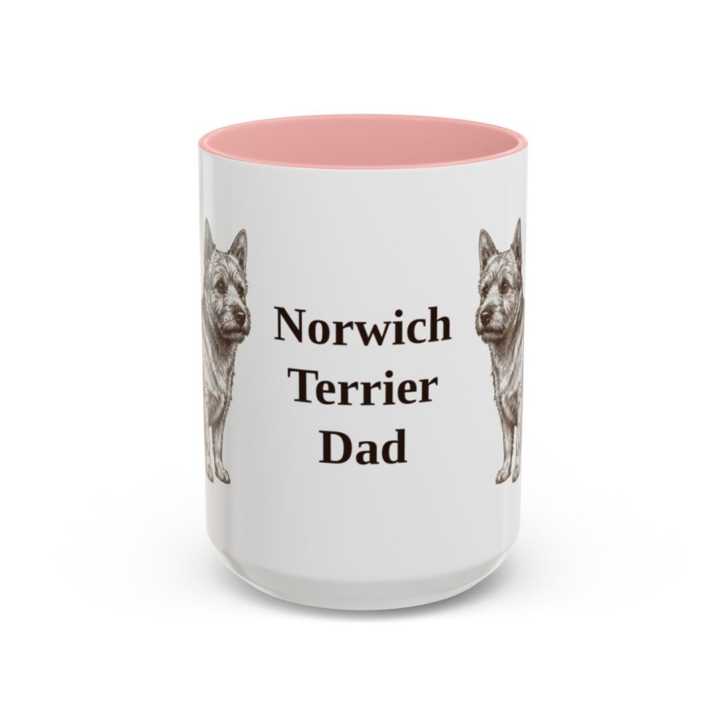 15oz Norwich Terrier Dog Dad Mug, Pink, front view