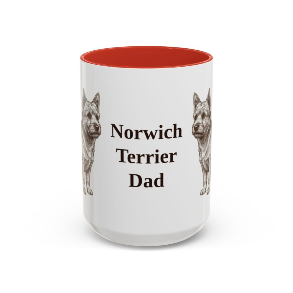 15oz Norwich Terrier Dog Dad Mug, Red, front view