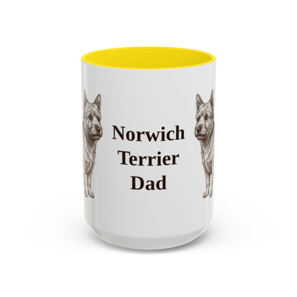 15oz Norwich Terrier Dog Dad Mug, Yellow, front view