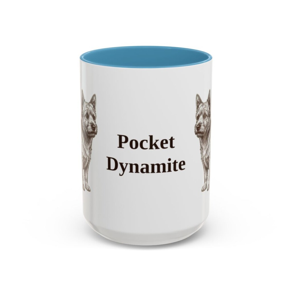 15oz Funny Norwich Terrier Mug, Light Blue, front view