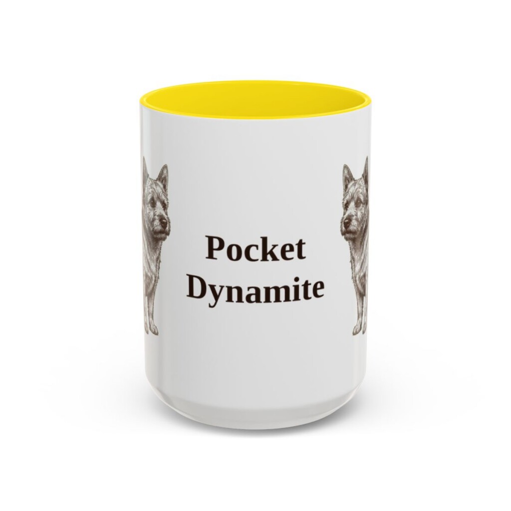 15oz Funny Norwich Terrier Mug, Yellow, front view