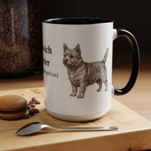 15oz Norwich Terrier Latin Mug, Black, lifestyle photo