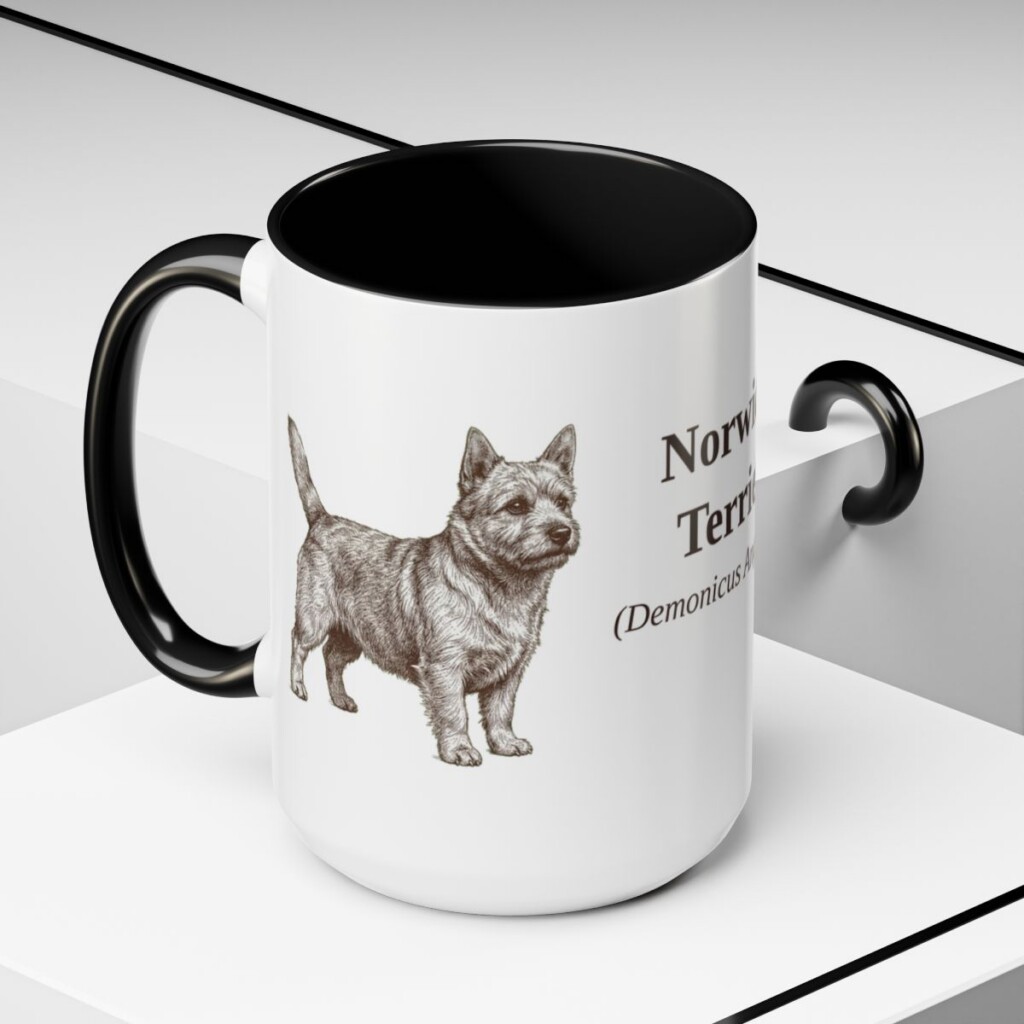 15oz Norwich Terrier Latin Mug, Black, lifestyle photo