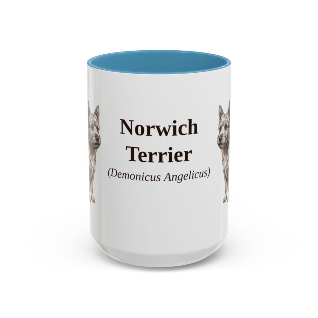 15oz Norwich Terrier Latin Mug, Light Blue, front view