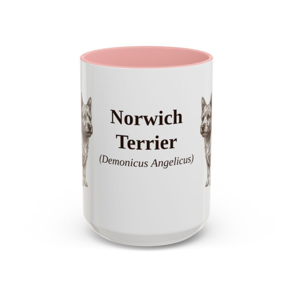 15oz Norwich Terrier Latin Mug, Pink, front view