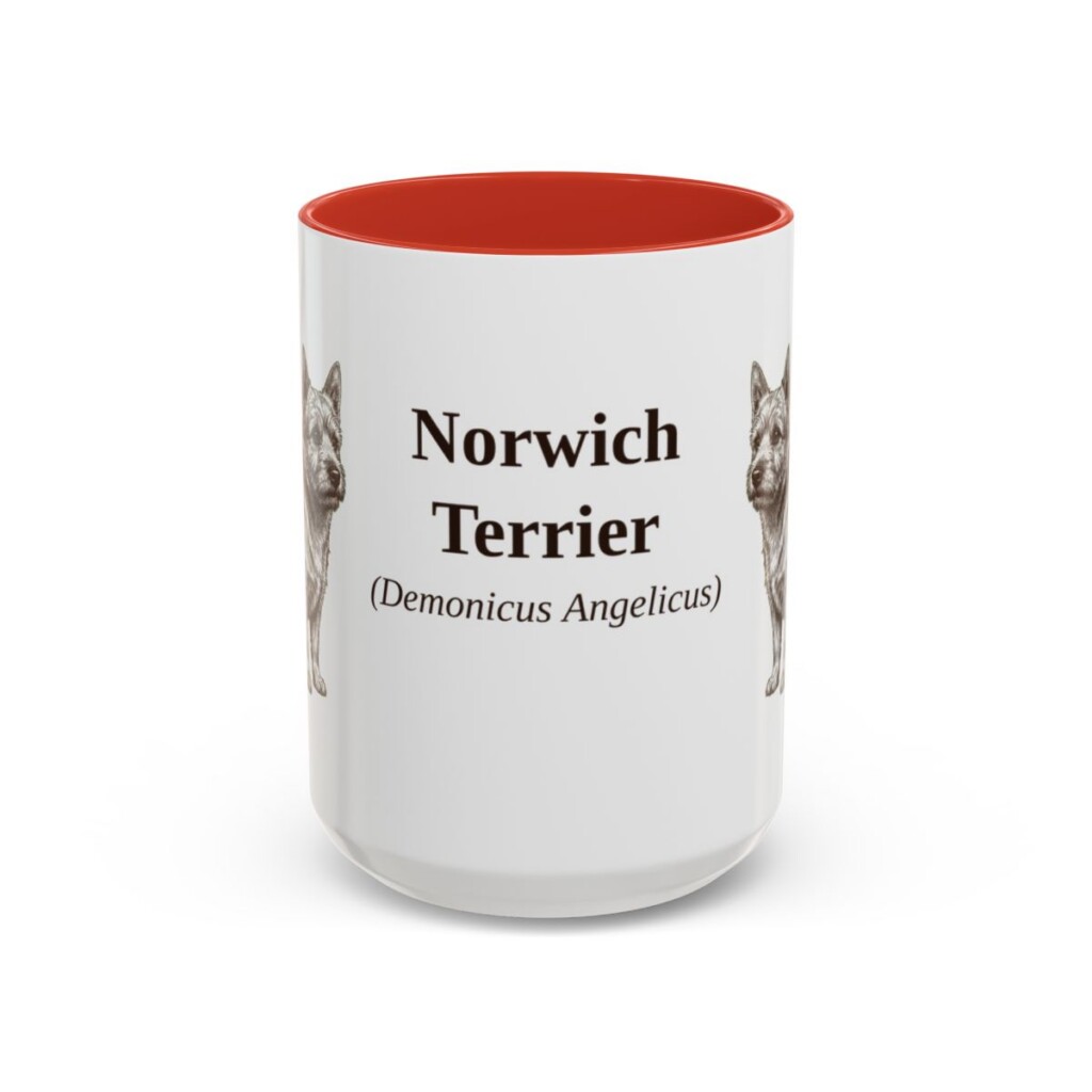 15oz Norwich Terrier Latin Mug, Red, front view