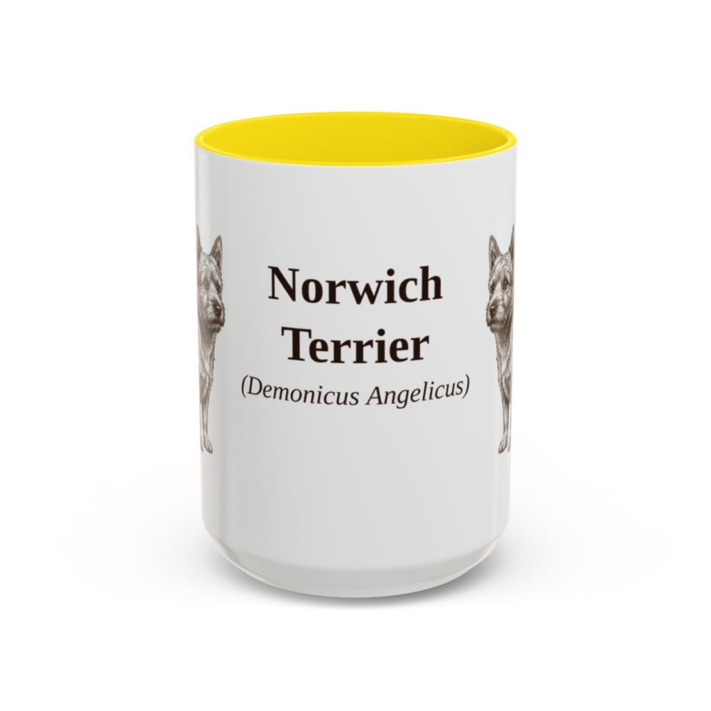 15oz Norwich Terrier Latin Mug, Yellow, front view