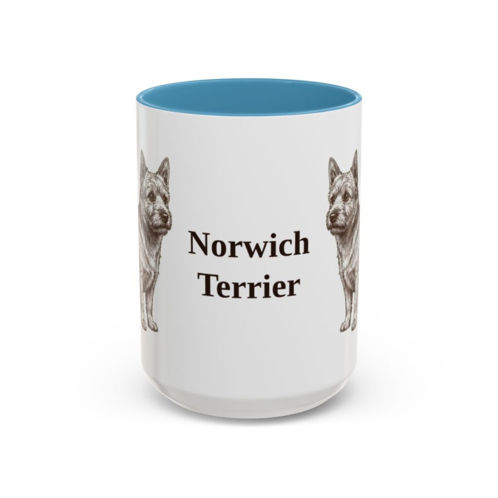 15oz Norwich Terrier Mug, Light Blue, front view
