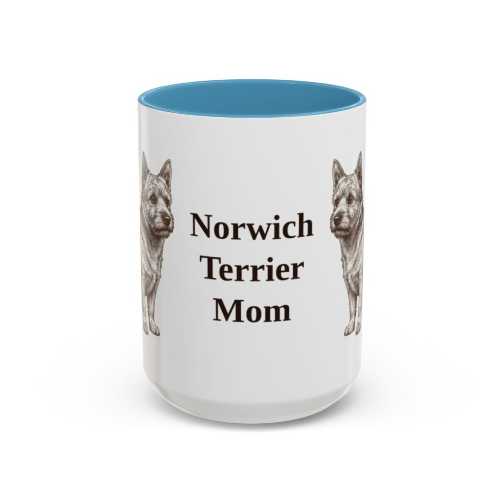 15oz-norwich-terrier-mug-mom-light-blue 15oz Norwich Terrier Dog Mom Mug, Light Blue, front view