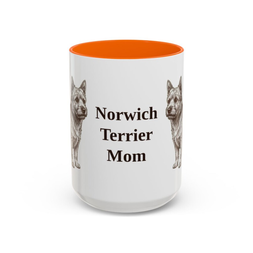 15oz-norwich-terrier-mug-mom-orange 15oz Norwich Terrier Dog Mom Mug, Orange, front view